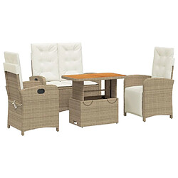 Maison Chic Ensemble à manger d'extérieur 4 pcs avec coussins,Salon de jardin,Mobilier de jardin beige résine tressée -GKD337550