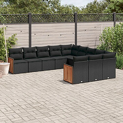 vidaXL Salon de jardin 11 pcs avec coussins noir résine tressée