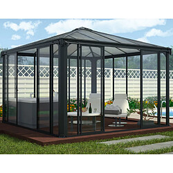 Gazebo tonnelle fermée 17.78m² gris anthracite - 704745 - PALRAM 