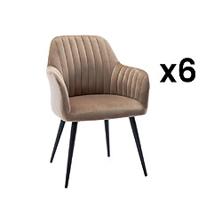 Vente-Unique Lot de 6 chaises avec accoudoirs en velours et métal noir - Beige - ELEANA