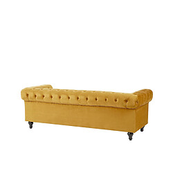 Beliani Canapé 3 places en velours jaune moutarde CHESTERFIELD pas cher