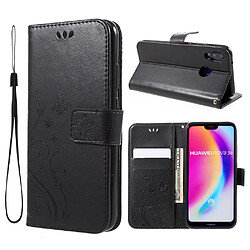 Etui en PU  noir papillon fleur pour Huawei P20 Lite 