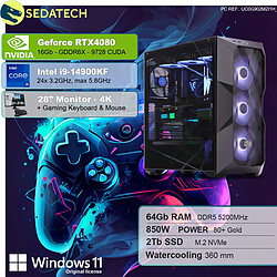 Sedatech Pack PC Gamer Pro • Intel i9-14900KF • RTX4080 • 64Go DDR5 • 2To SSD M.2 • Windows 11 • Moniteur 28"