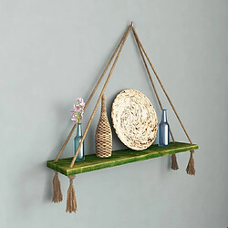 HOMEMANIA Étagère Halatli - Étagère, support - suspendu, décoratif, porte-objets - pour mur, salon, chambre, chambre d'enfants - Vert, Ecru en Bois, Jute, 50 x 15 x 25 cm 