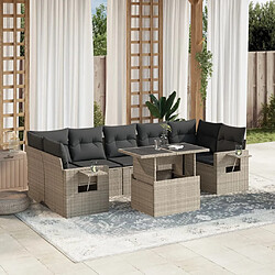 vidaXL Salon de jardin 8 pcs avec coussins gris clair résine tressée 