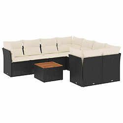 Maison Chic Ensemble Tables et chaises d'extérieur 9 pcs avec coussins,Salon de jardin noir résine tressée -GKD852960