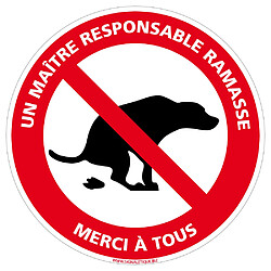 Signaletique Biz Panneau Déjections Canines Interdites Un Maître Responsable Ramasse. Panneau crotte de chien. Diamètre 125 mm - Aluminium 2 mm - Aluminium 2 mm