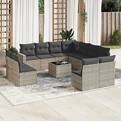 vidaXL Salon de jardin avec coussins 12 pcs gris clair résine tressée 