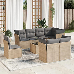 vidaXL Salon de jardin avec coussins 9 pcs beige résine tressée 