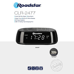 Radio-Réveil Numérique FM, Port USB à Chargement Rapide, 2 Alarmes, Écran LCD, , Noir, Roadstar, CLR-2477