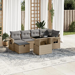 vidaXL Salon de jardin avec coussins 7 pcs beige résine tressée 