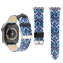 Wewoo Thorns Printing Bracelet de montre en cuir véritable pour Apple Watch séries 5 et 4 40 mm / 3 et 2 et 1 38 mm bleu