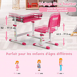 Avis Helloshop26 Bureau enfant à hauteur réglable inclinable 0-45° ensemble table et chaise avec plateau 1 tiroir et crochet en métal rose 20_0008005