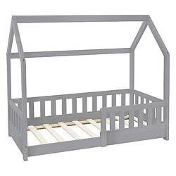 ML-Design Lit d'enfant gris clair en bois avec barrière cadre de sommier à lattes 140x70cm