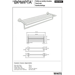 Bemeta - Maison De La Tendance Etagère porte-serviettes de douche WHITE en laiton blanc 55 x12 x26,5 cm