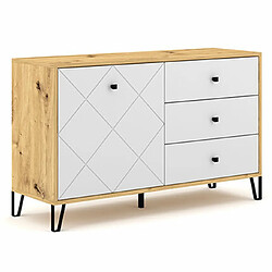 Mes Buffet 1 porte 3 tiroirs 123,4x40x75,2 cm décor chêne et blanc 