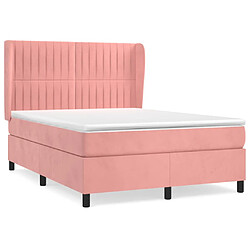 vidaXL Sommier à lattes de lit avec matelas Rose 140x190 cm Velours