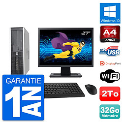 PC HP 6305 Pro SFF Ecran 27" AMD A4-5300B RAM 32Go Disque 2To Windows 10 Wifi - Occasion