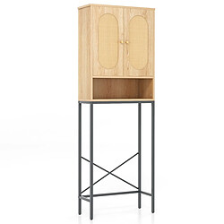 Helloshop26 Armoire de rangement au-dessus des toilettes 175 cm organiseur autoportant au-dessus des toilettes avec portes et etagères en rotin naturel 20_0007691 