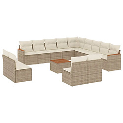 vidaXL Salon de jardin avec coussins 14 pcs beige résine tressée