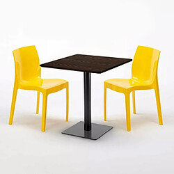 Avis Grand Soleil Table carrée 60x60 pied noir et plateau bois avec 2 chaises colorées Ice Kiss - Jaune