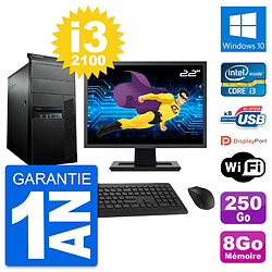 PC Tour Lenovo M91p Ecran 22" Core i3-2100 RAM 8Go Disque 250Go Windows 10 Wifi · Occasion 