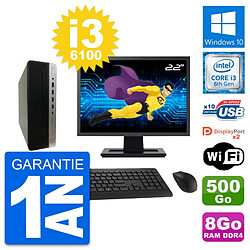 PC HP ProDesk 600 G3 SFF Ecran 22" i3-6100 RAM 8Go Disque 500Go Windows 10 Wifi - Occasion