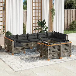 vidaXL Salon de jardin avec coussins 10 pcs gris résine tressée