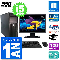 PC Tour HP Z210 Ecran 22" Intel i5-2400 RAM 32Go SSD 120Go Windows 10 Wifi - Occasion