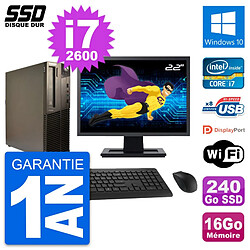 PC Lenovo M82 SFF Ecran 22" Intel i7-2600 RAM 16Go SSD 240Go Windows 10 Wifi - Occasion