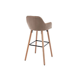 Acheter Vente-Unique Tabouret de bar en velours et pieds bois de hêtre - Beige - ELEANA