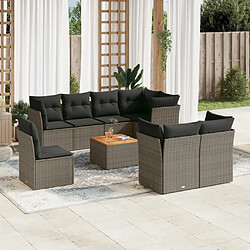 Maison Chic Ensemble Tables et chaises d'extérieur 9 pcs avec coussins,Salon de jardin gris résine tressée -GKD661201