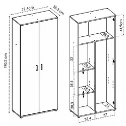 Pegane Armoire en panneaux de particules mélaminés coloris chêne naturel - Longueur 77.4 x Profondeur 35.3 x Hauteur 190.2 cm