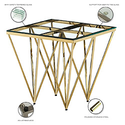 Vivenla Table d'appoint design en acier inoxydable poli doré et plateau en verre trempé transparent L. 55 x P. 55 x H. 52 cm collection VERONA