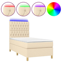 vidaXL Sommier à lattes de lit et matelas et LED Crème 100x200cm Tissu