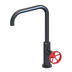 K20 Robinet de Cuisine Mitigeur K2O Delta 24x7x35cm Noir et Rouge avec Flexible de 45 cm, Bec Pivotant et Style Industriel