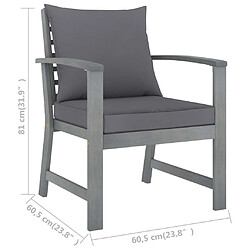 vidaXL Chaises de jardin lot de 2 avec coussins gris foncé Bois acacia pas cher