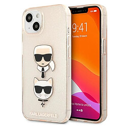 Karl Lagerfeld Glitter Karl & Choupette Head - Coque pour iPhone 13 mini (Or) 