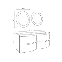 Kiamami Valentina MEUBLE DE SALLE DE BAIN MURAL COURBE 140 CM BLANC BRILLANT AVEC 2 MIROIRS À LED | LOS ANGELES pas cher