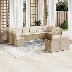 vidaXL Salon de jardin avec coussins 12 pcs beige résine tressée