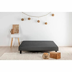 DEKO DREAM Sommier tapissier à lattes 160 x 200 - Bois massif gris anthracite + pieds 