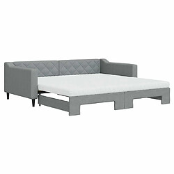 Maison Chic Lit d'appoint avec gigogne et matelas | Lit de jour | Lit de repos gris clair 100x200 cm tissu -GKD36268