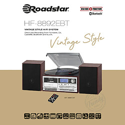 Platine Vinyle Vintage Radio Digital PLL, Lecteur CD-MP3 Cassette, Bluetooth USB, , Bois, Roadstar, HIF-8892EBT