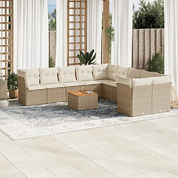 vidaXL Salon de jardin 11 pcs avec coussins beige résine tressée 