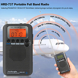 Universal Avion radio portable à bande complète avec récepteur FM/AM/SW/CB/AIR/VHF World Band et réveil LCD(Le noir)