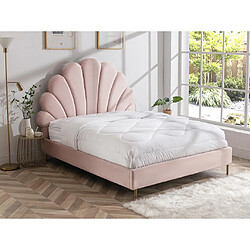 Vente-Unique Lit coquillage 160 x 200 cm - Velours - Rose - LIVAYA 