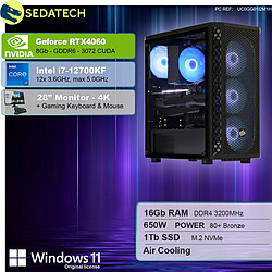 Sedatech Pack PC Gamer • Intel i7-12700KF • RTX4060 • 16Go RAM • 1To SSD M.2 • Windows 11 • Moniteur 28''