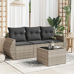 vidaXL Salon de jardin 4 pcs avec coussins gris clair résine tressée 