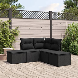 vidaXL Salon de jardin 5 pcs avec coussins noir résine tressée