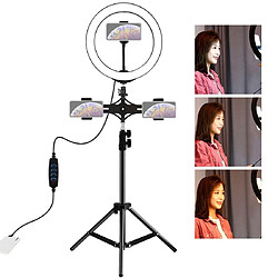 Wewoo Supports téléphoniques doubles Support horizontal + de trépied de 1,1 m + Anneau de 10 pouces 26 cm LED Vlogging Video Light Kits de diffusion en direct noir